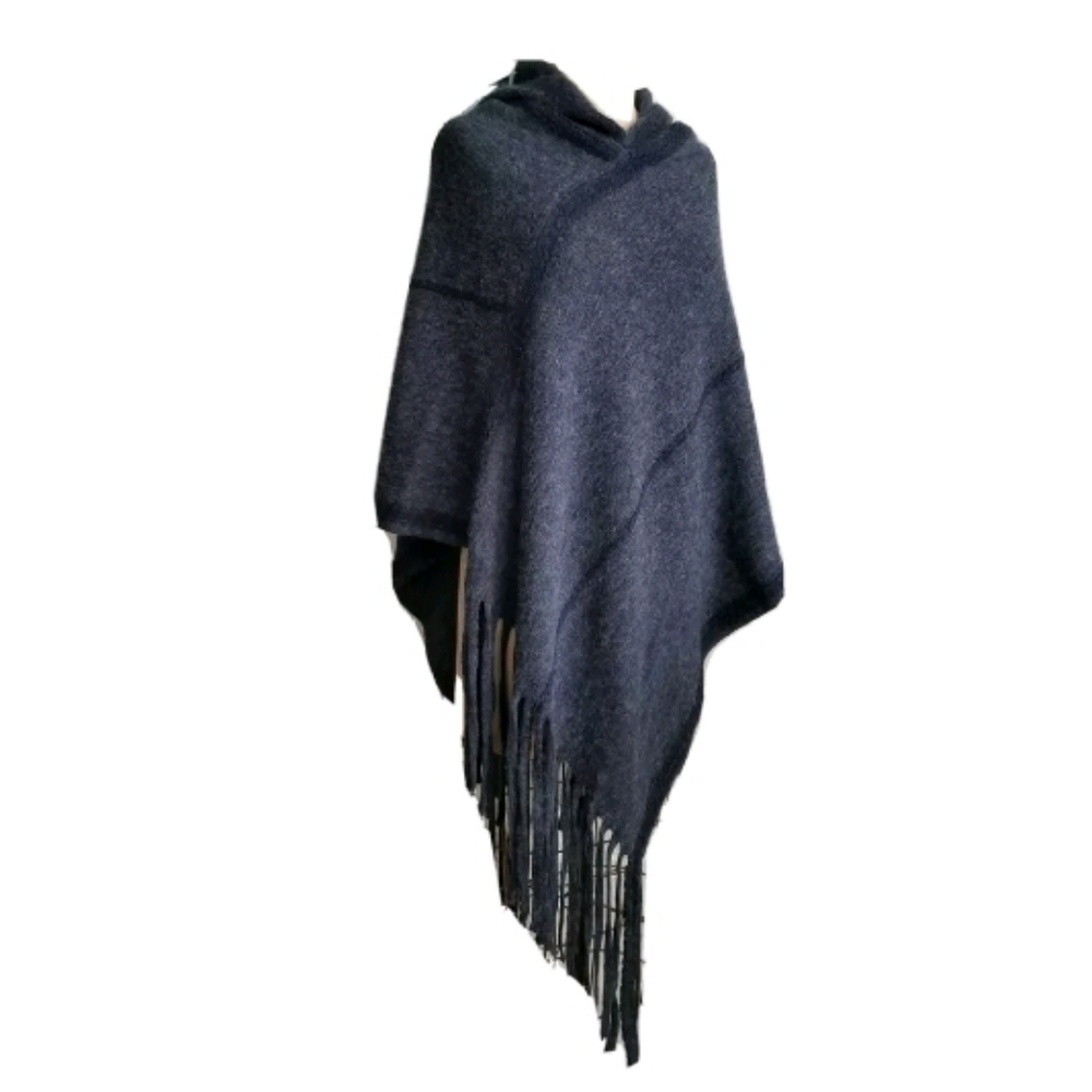 NEW Denim Blue Long Soft Asymmetric Poncho… - Picture 5 of 7